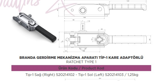 BRANDA GERDIRME CIRCIRI TIP 1 SOL KARE ADAPTORLU